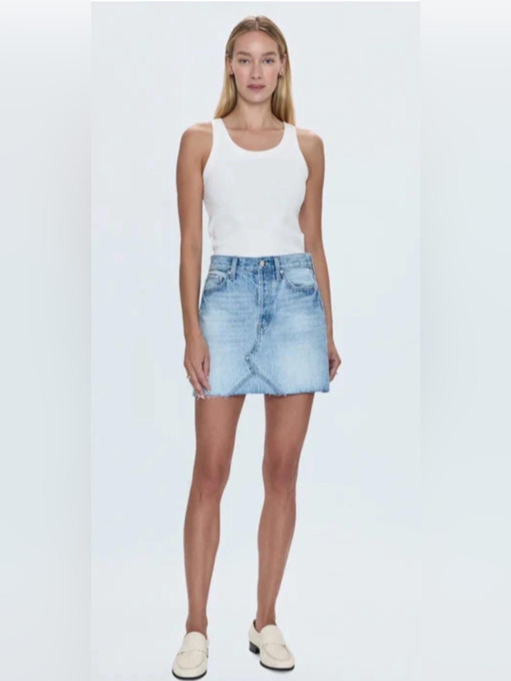 NWT: Pistola Kay High Rise Frayed Hem Denim Skirt, sz 25 ($138 retail)